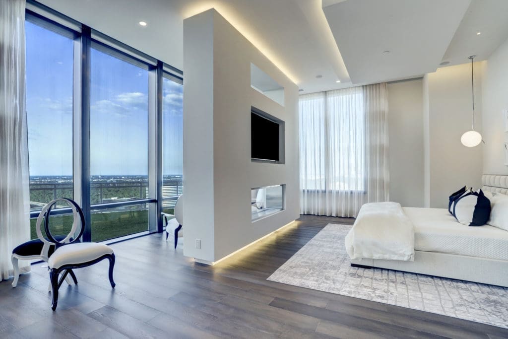 The master bedroom in The Astoria penthouse, which at 9,500 square feet it is on the market for $7,999,999 with Nancy Almodovar, founder of Nan and Company Properties. (Photo by TK Images)
