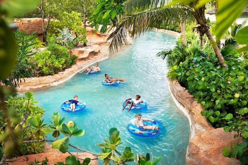 The mile-long rapid river serves as a quick tour around the sprawling Antlatis resort. 