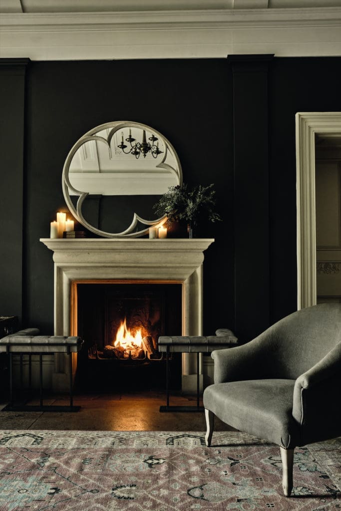 Clover Quatrefoil mirror, $795;
Brantwood armchair, $1,695