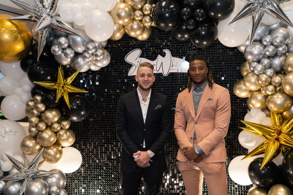 Chef Jake Gober, Houston Texans safety Justin Reid at the Silver Whisk Elite launch party at McLaren Houston. (Photo by Swish & Click Photography)