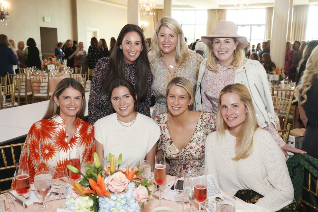 Top: Erica Givens, Sterling O'Hara, Traci White. Bottom: Lauren Pond, Bela Cooley, Audrey Deforey, and Lindsey McClain at the Desert Rose Fashion Show and Luncheon at River Crest Country Club on November 10, 2021. (Photo by/Ellman Photography)