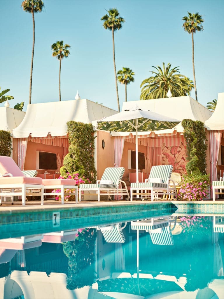 The Beverly Hills Hotel's private, poolside cabanas have just been recently redesigned by Champalimaud Design. 