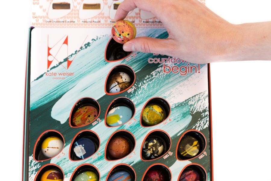 Kate Weiser's hand painted chocolates are a sweet way to count down to Christmas.