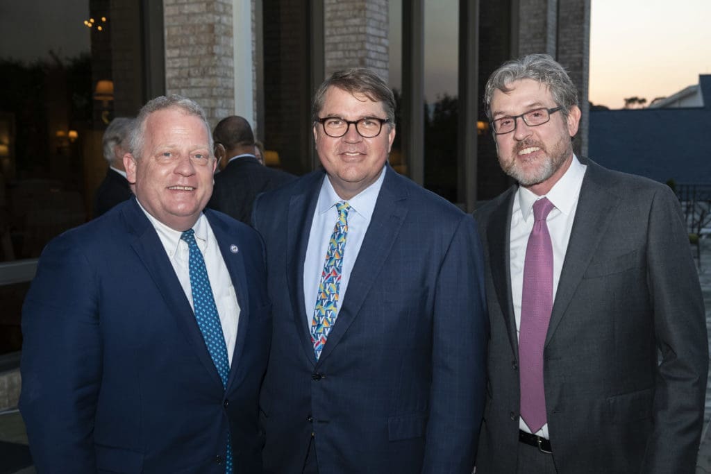 City Council member David Robinson, Drew Masterson, Scott Cutlip at the Scenic Houston annual dinner.