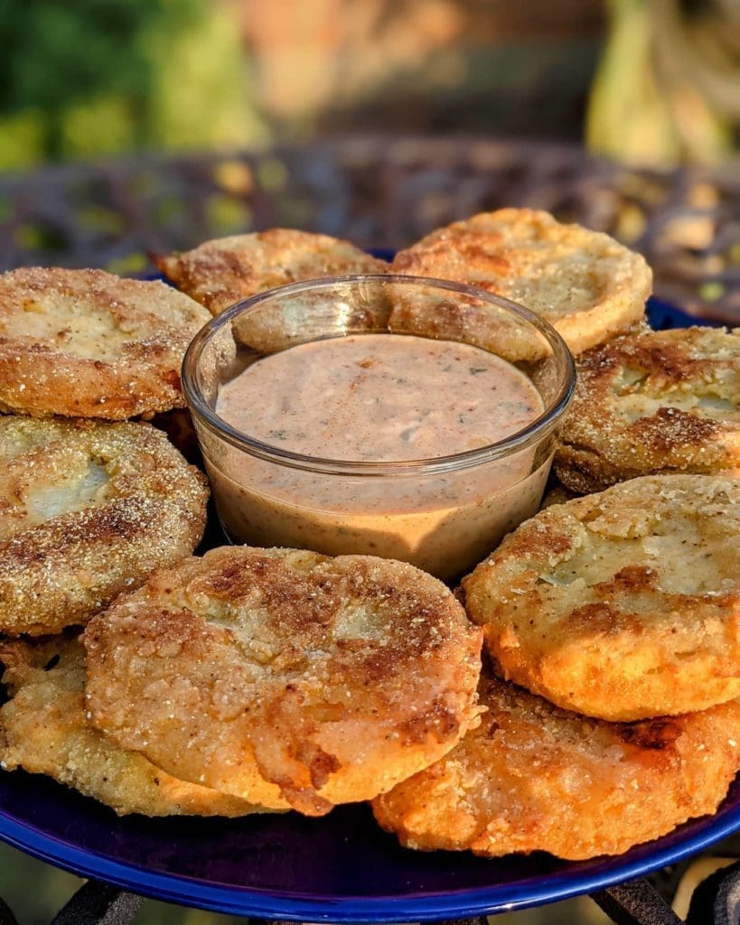 Dusty Biscuit's  fried green tomatoes with Creole remoulade sauce.