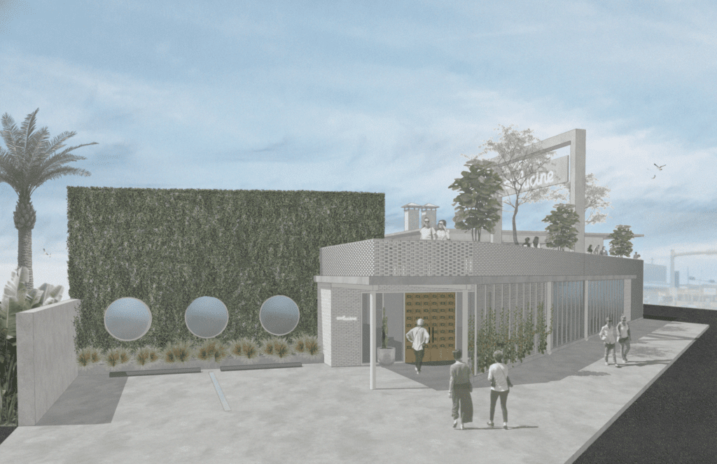 A rendering of Hotel Lucine, expected to open on Galveston's Seawall Boulevard in summer of 2022, is being completely renovated by Austin-based  Kartwheel Studio.