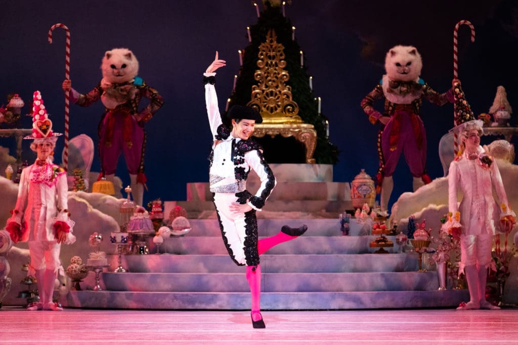 Houston Ballet Soloist Ryo Kato with artists of Houston Ballet on opening night 2021 of Stanton Welch’s The Nutcracker. (Photo by Lawrence Elizabeth Knox, Courtesy of Houston Ballet)
