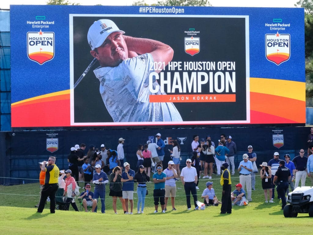 Jason Kokrak and the big scoreboards both made an impression at the Houston Open. (Photo by F. Carter Smith)