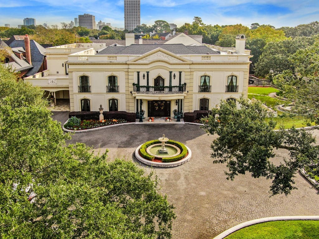 The 21,500 square foot Neoclassical mansion on River Oaks Boulevard, once home to Baron Ricky di Portanova, commanded the second highest residential sales price in Houston in 2022. (Photo by TK Images)