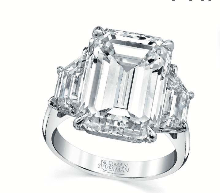 Norman Silverman Glittering 11ct Emerald Cut Diamond Ring Set in Platinum.