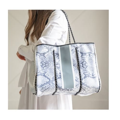Parker & Hyde Silver Python and Grey Stripe Tote.