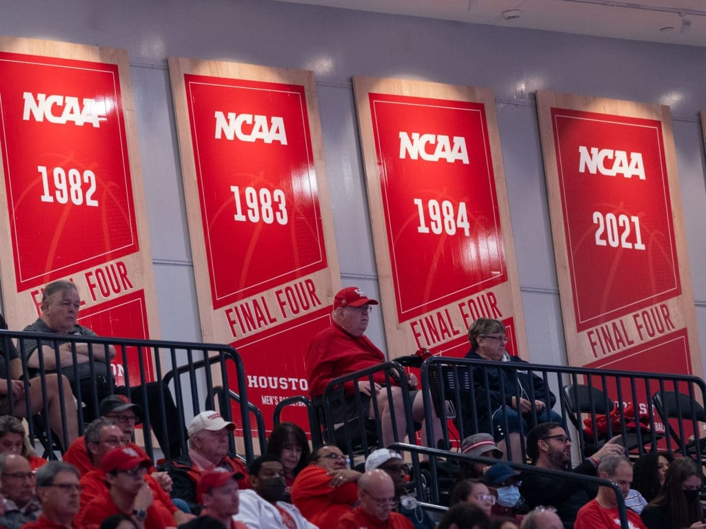 UH's six Final Four banners mean plenty. (Photo by F. Carter Smith)
