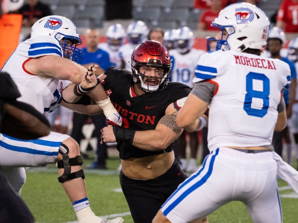 UH's defensive line has been keeping the pressure on opposing quarterbacks. (Photo by F. Carter Smith)