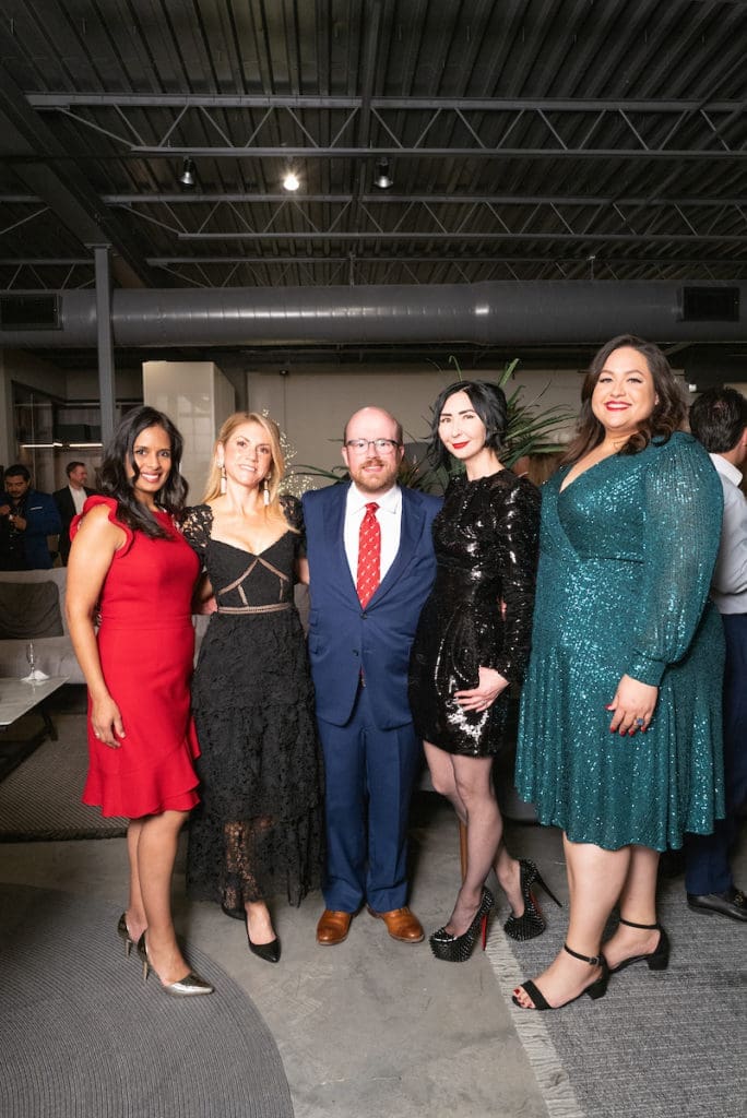 Houston Symphony Young Associates Council holiday party chairs Kusum Patel, Kirby Lodholz, Shane Miller, Carrie Brandsberg-Dahl, Laurel Flores (Photo by Daniel Ortiz)