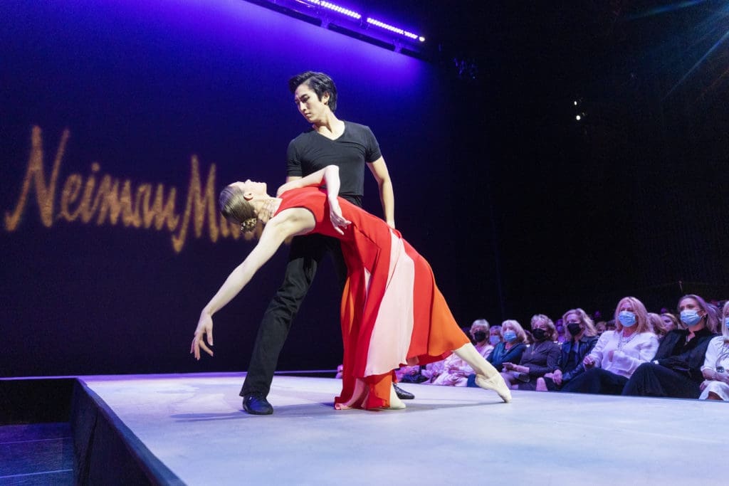 Paige Nyman and Jiyan Dai at the Texas Ballet Theater Caren Koslow Fashion Show and Luncheon at Bass Hall in Fort Worth, Texas on December 9, 2021. (Photo by/Sharon Ellman)
