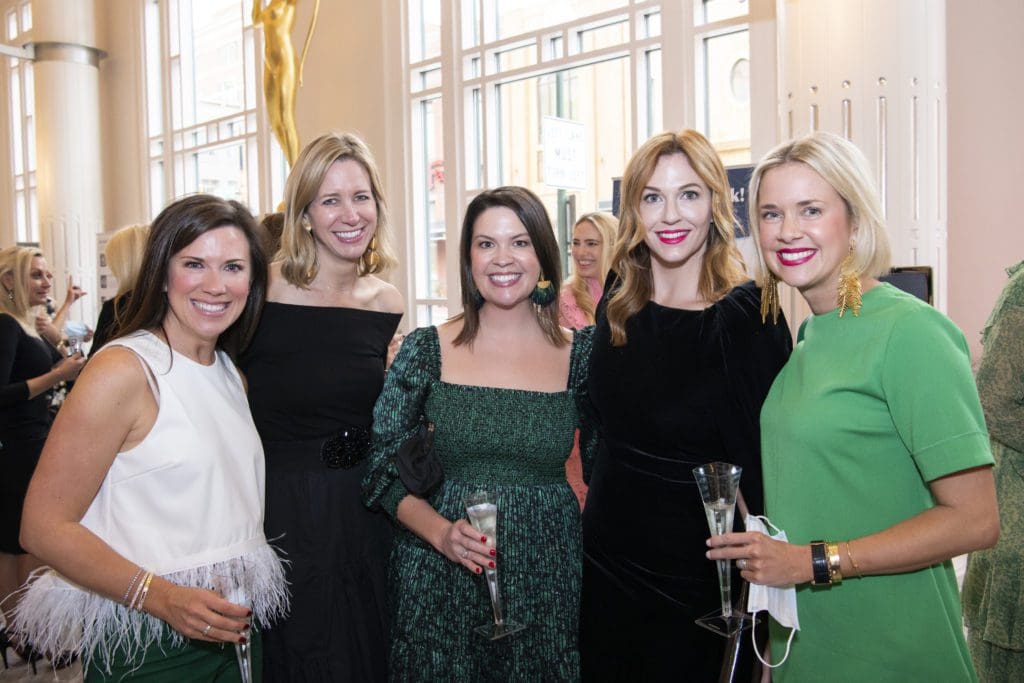 Madolin Rosenthal, Kelley Roberts, Dee Dee Williams, Amy Fierke, and Kendall Kostohryz at the Texas Ballet Theater Caren Koslow Fashion Show and Luncheon at Bass Hall in Fort Worth, Texas on December 9, 2021. (Photo by/ Ellman Photography)
