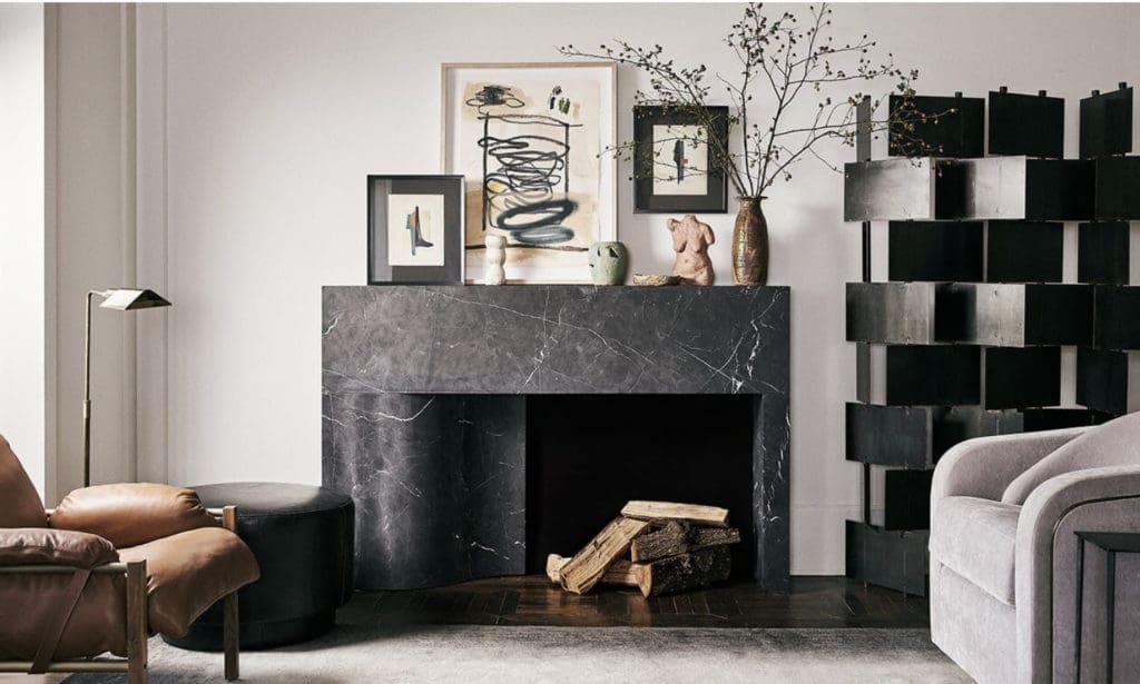 A cool view of Chad Dorsey’s fireplace line called STRIKE featured in The Halles building 4.