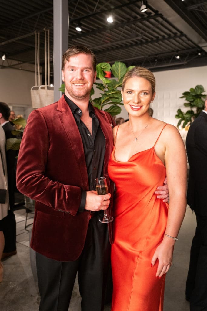 Eric Brueggeman, Lanie Markham at the Young Associates Council holiday party at BeDESIGN.  (Photo by Daniel Ortiz)