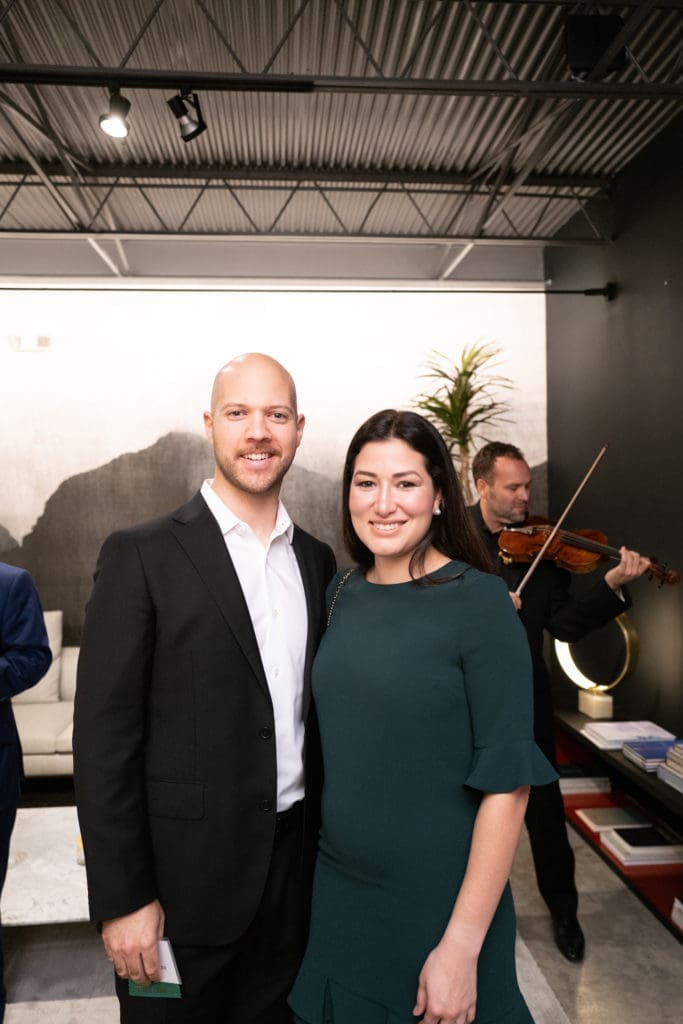 James O. Huff III & Mariana Huff at the Houston Symphony Young Associates Council holiday party at BeDESIGN. (Photo by Daniel Ortiz)