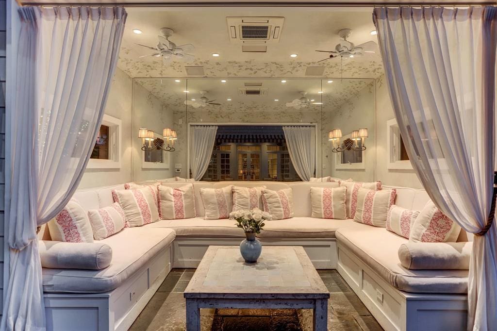 The chic pavilion that overlooks the pool at 1821 Sharp Place in River Oaks. (Photo by TK Images)