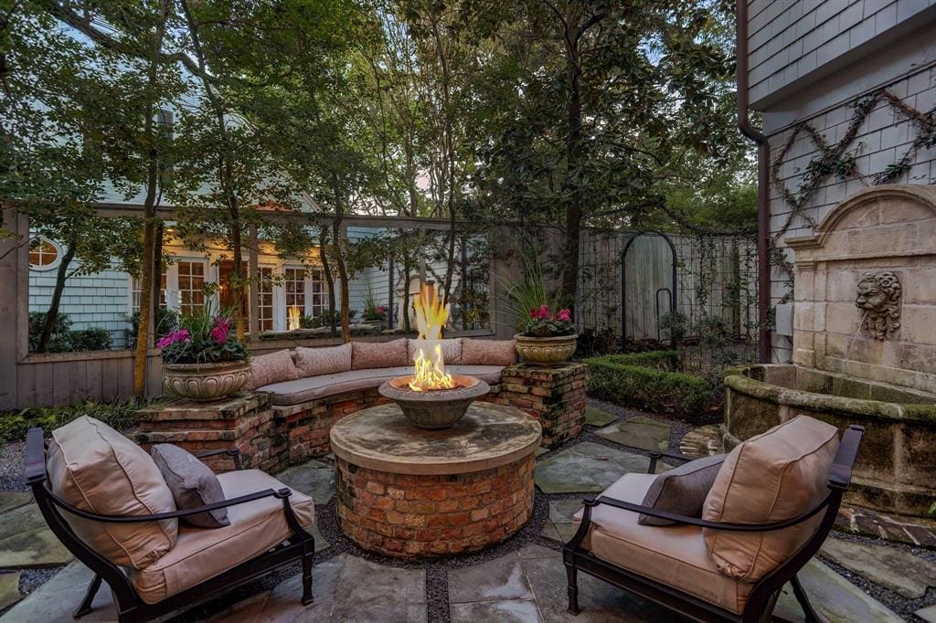 The fire pit and fountain at 1821 Sharp Place.  (Photo by TK Images)