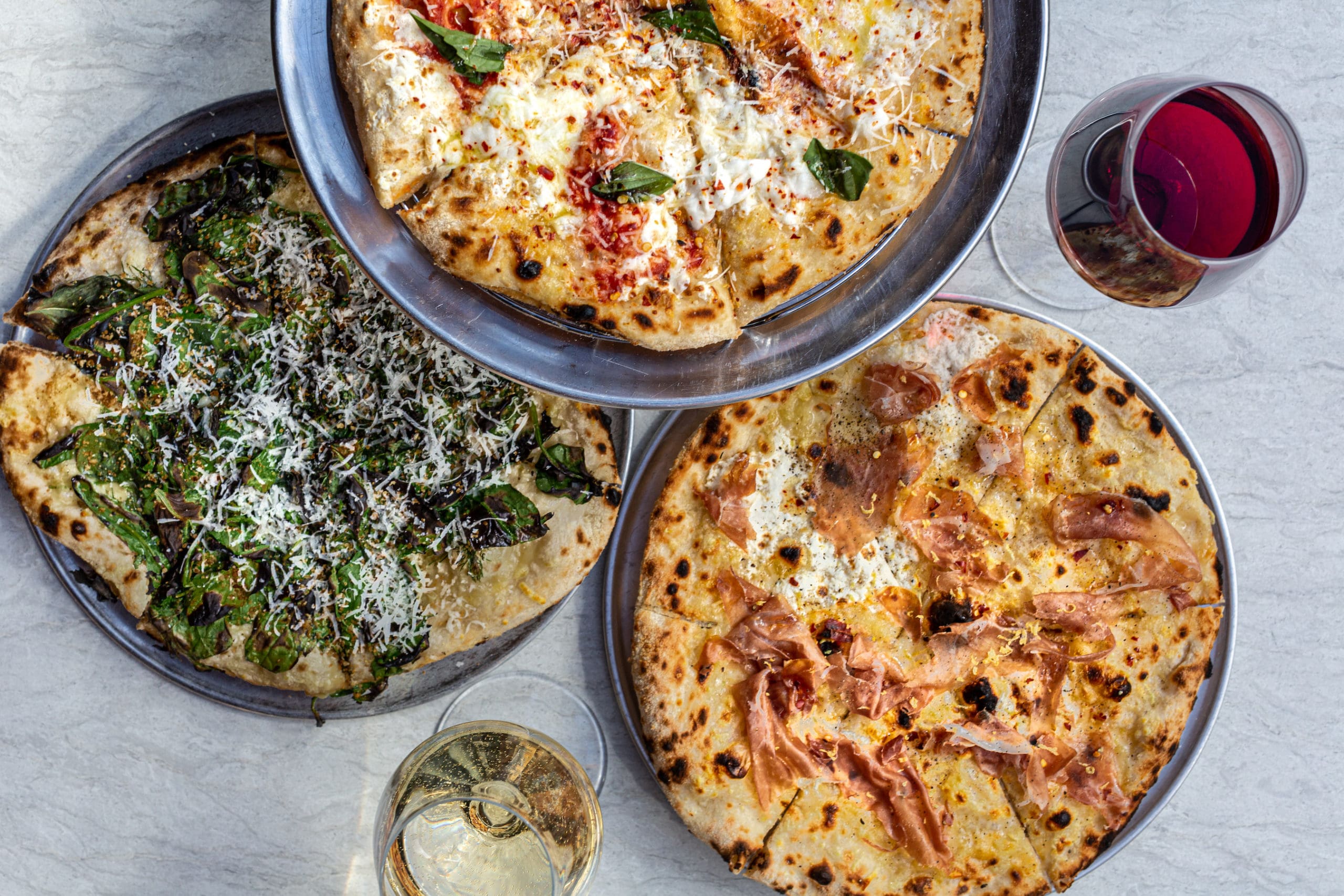 An array of pizzas served at Trattoria Sofia