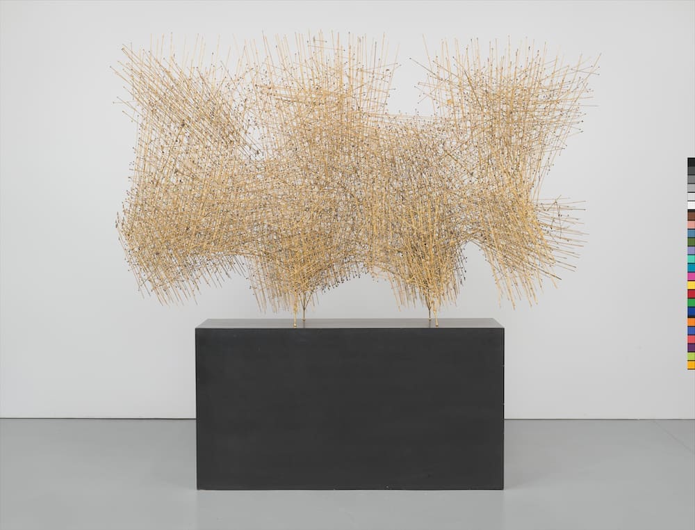 Harry Bertoia's lacy abstract constellation of metal, "Untitled," circa 1960, defies the properties of its material. (Collection Whitney Museum of American Art)