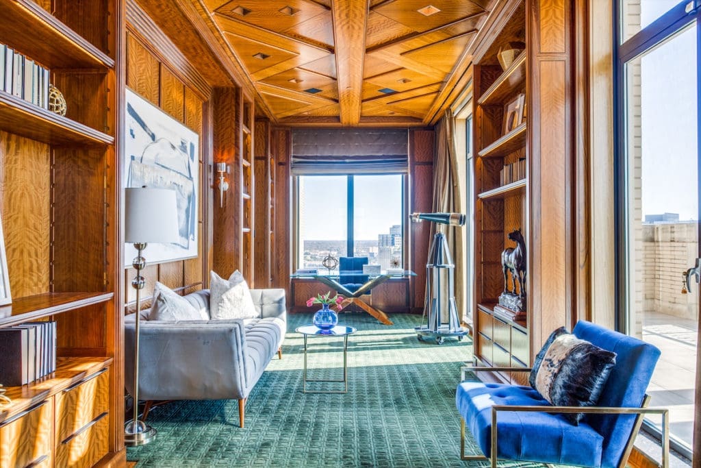 The handsome office features swoon-worthy built-ins. (Photo by Shoot2Sell for Douglas Elliman)