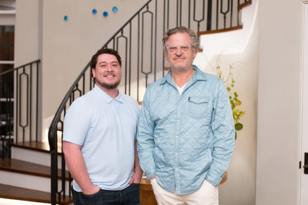 Blake Gilgore, Steve Wrubel at a private collector's party celebrating the opening of artist Christopher Martin's gallery in the Upper Kirby District's Gallery Row in Houston. (Photo by Daniel Ortiz)