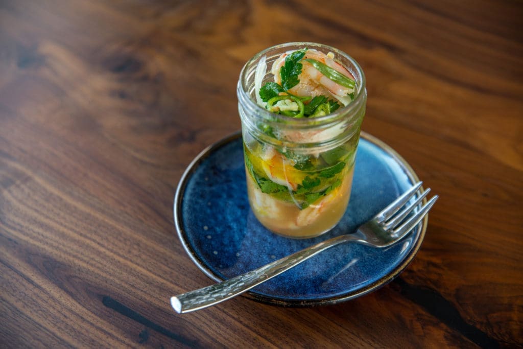 Back Table's pickled shrimp is spiced with fresh chiles and Lousiana crab boil mix with a citrus calamansi vinegar. (Photo by Photos Care of Back Table Kitchen & Bar)