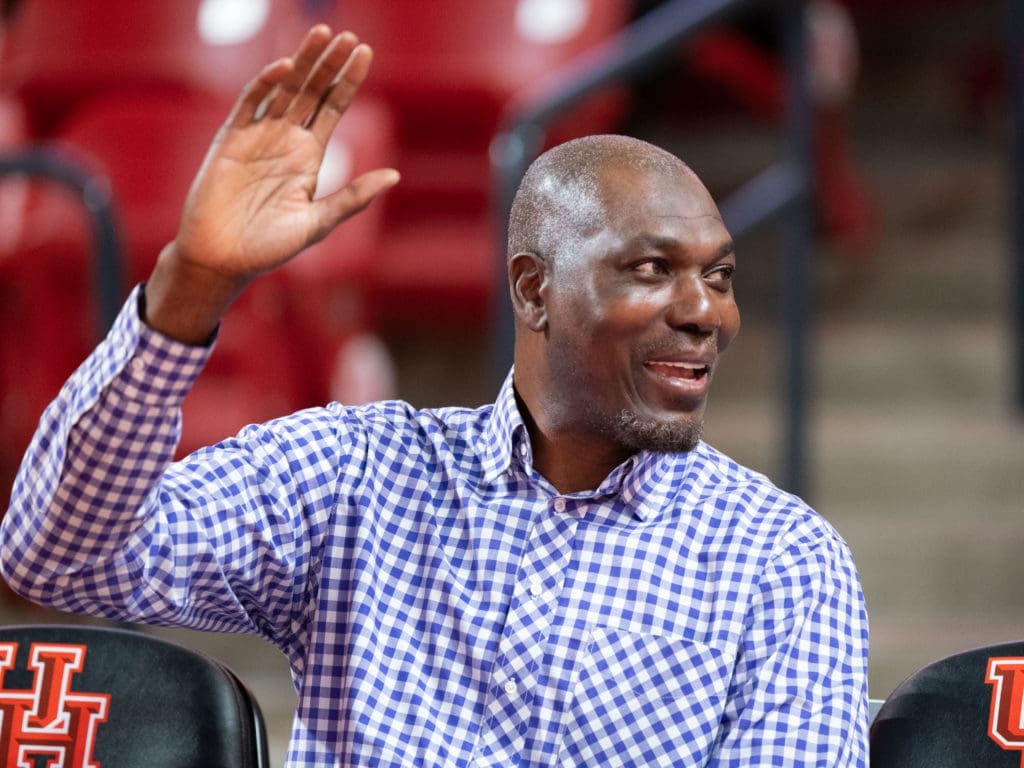 Hakeem Olajuwon has shown up for University of Houston games and he made sure to be there for former teammate Alvin Franklin. (Photo by F. Carter Smith)