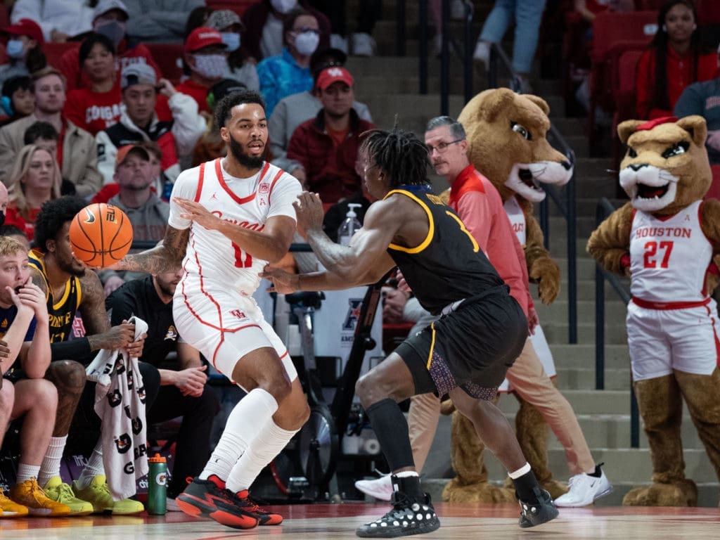 Kyler Edwards can fill up the stat sheet for this University of Houston team. You don't get much space against this Houston defense. (Photo by F. Carter Smith)