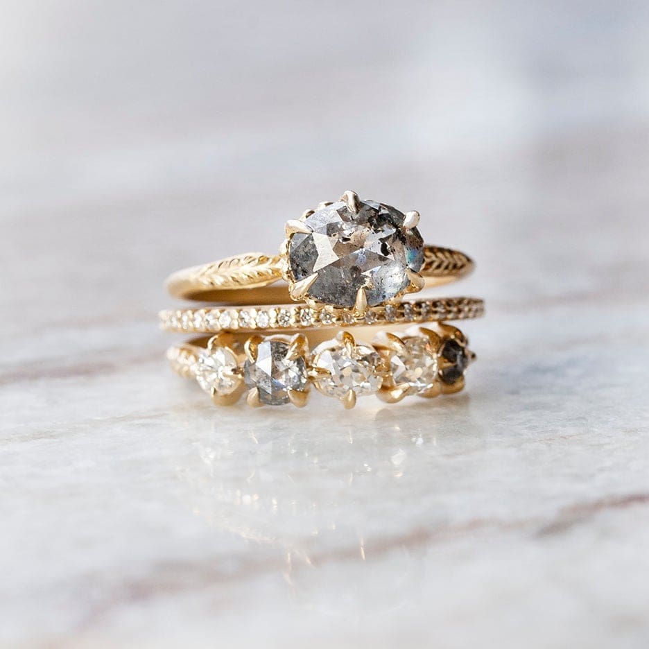 Megan Thorne designed this salt and pepper diamond ring and matching band.