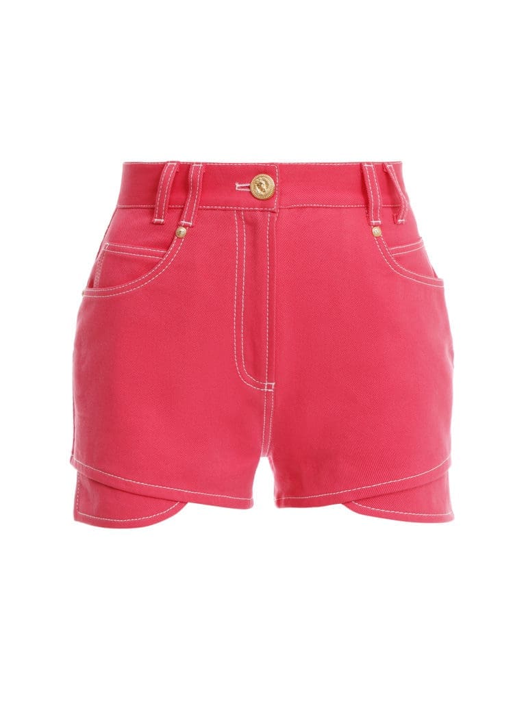 High Waist Topstitched Denim Shorts (NM Exclusive)​, $995, available at the Neiman Marcus NorthPark Center Balmain x Barbie Pop Up