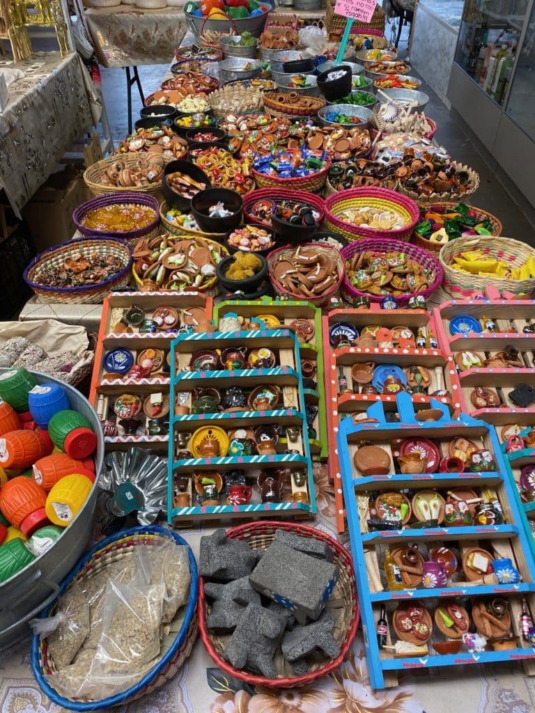 In addition to food items, Houston Farmers Market on Airline Drive has booths selling Mexican tchotchkes. (Photo by Shelby Hodge)