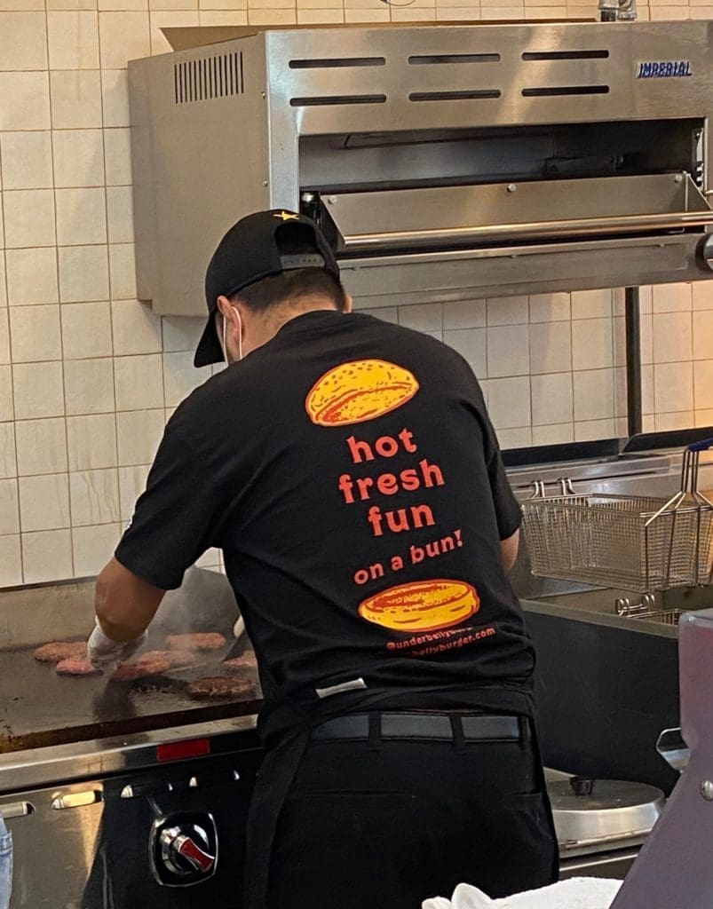 T-shirts and memorabilia at Underbelly Burger are sure to be big sellers. (Photo by Shelby Hodge)