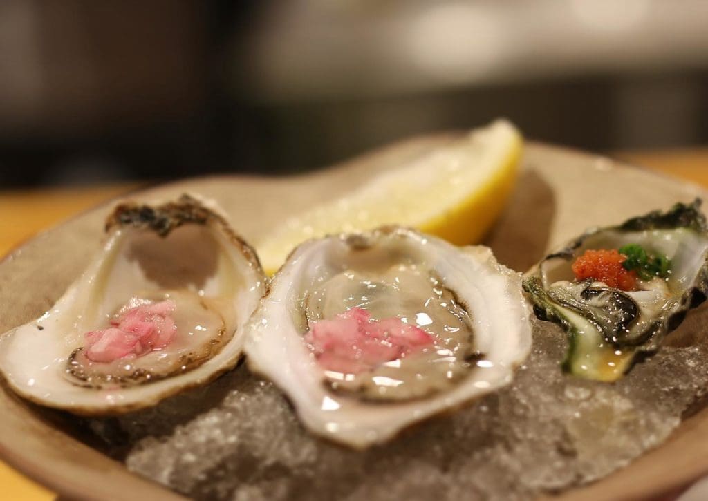 The always changing oyster trio at Hatsuyuki Handroll Bar. 