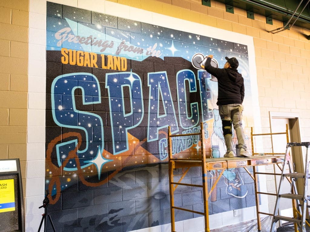 Houston artist Jesse de Leon painted the Space Cowboys new mural. (Photo by F. Carter Smith)