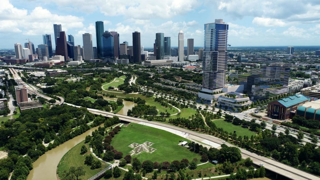 Rendering of the mixed-use development The Allen which overlooks Buffalo Bayou Park. (Photo by Anthony Rathbun)