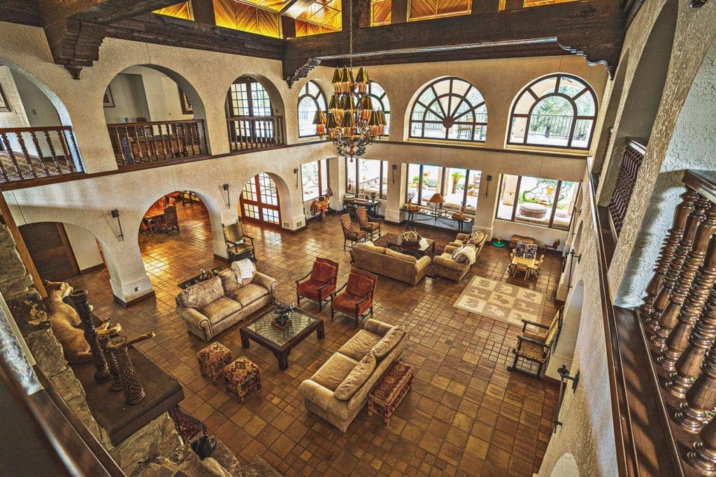 An overhead view into the Great Room at Crawford Ranch.