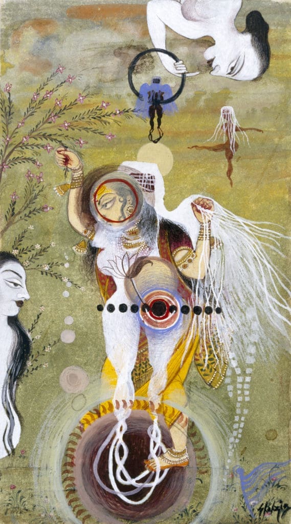 Delving into Indo-Persian miniature painting, Sikander then expanded her practice into drawing, animation, installations, video, and film. This piece is entitled, Uprooted Order, Series 3, No. 1.