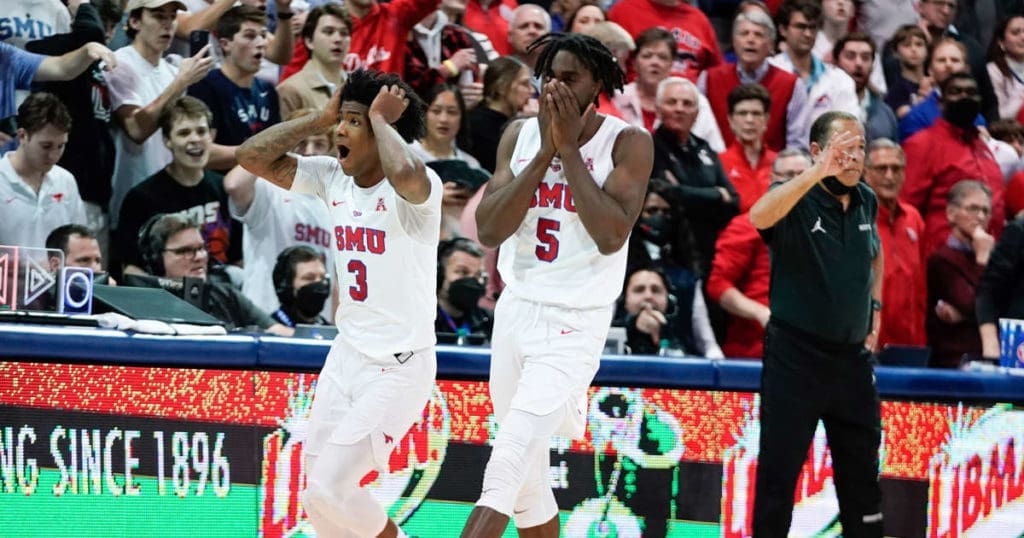SMU star guard Kendrick Davis and Emmanuel Bandoumel almost couldn't believe the win over No. 6 Houston.