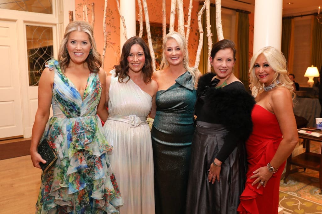 Amanda Boffone, Jane Johnston, Amy Comiskey, Mimi Forester, Julie Comiskey  at the Junior League of Houston Charity Ball. (Photo by Priscilla Dickson)