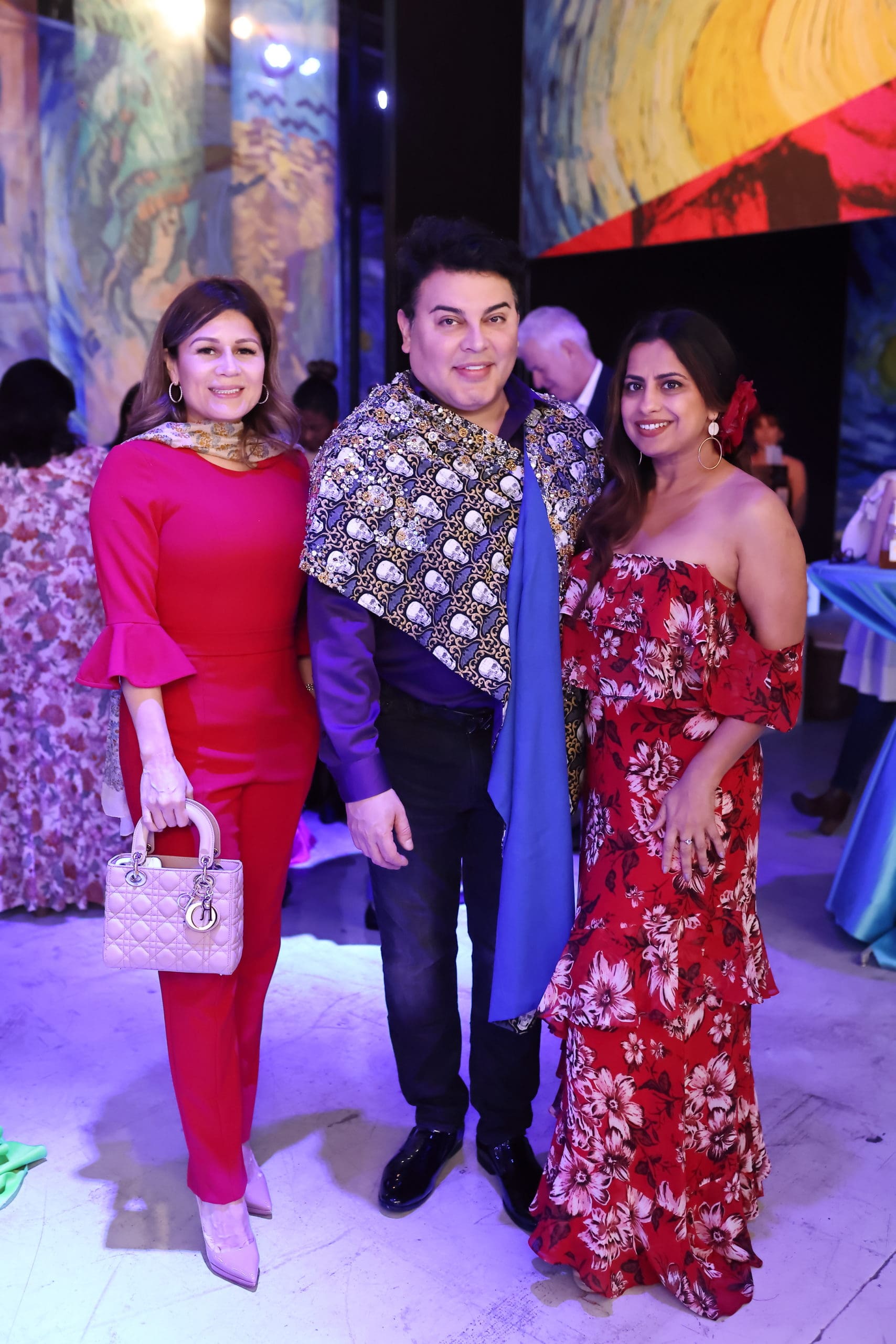 Ana Reger, Edward Sanchez and Ruchi Mukerjee enjoy the opening night of Immersive Frida Kahlo. The event was complete with horderves, music, and a red carpet. (Photo by Quy Tran)