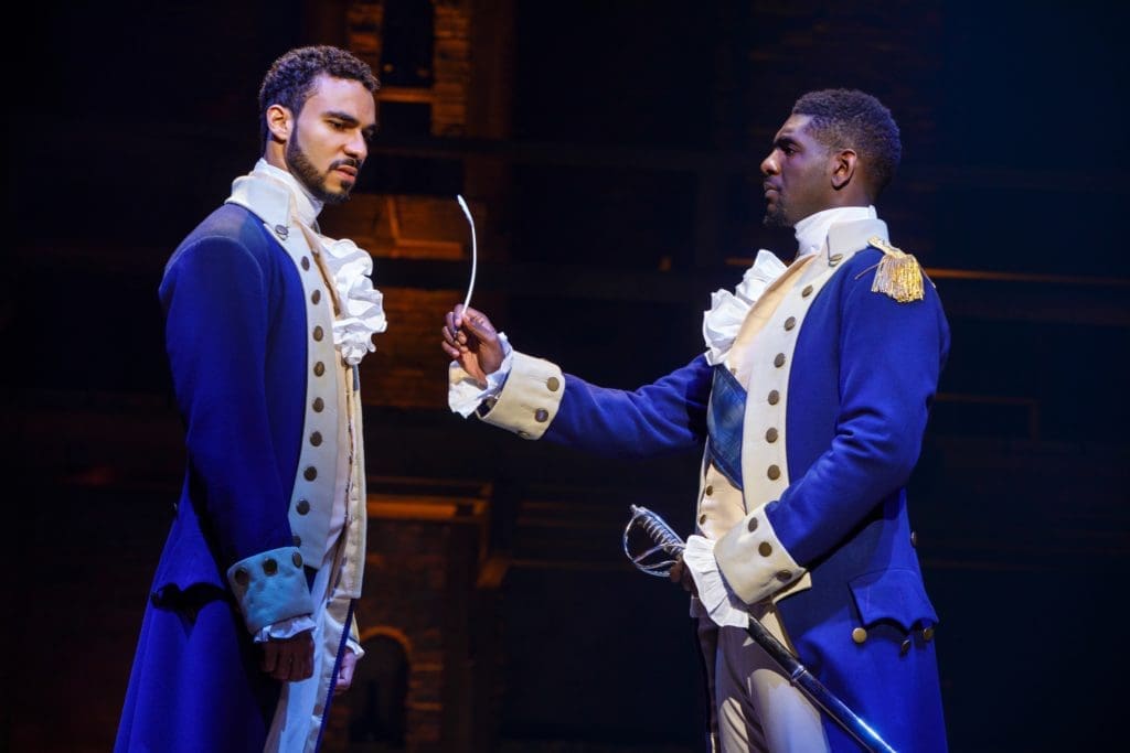 Sign up for the Ham4Ham ticket lottery for $10 ducats to Hamilton.  (Photo by Joan Marcus)