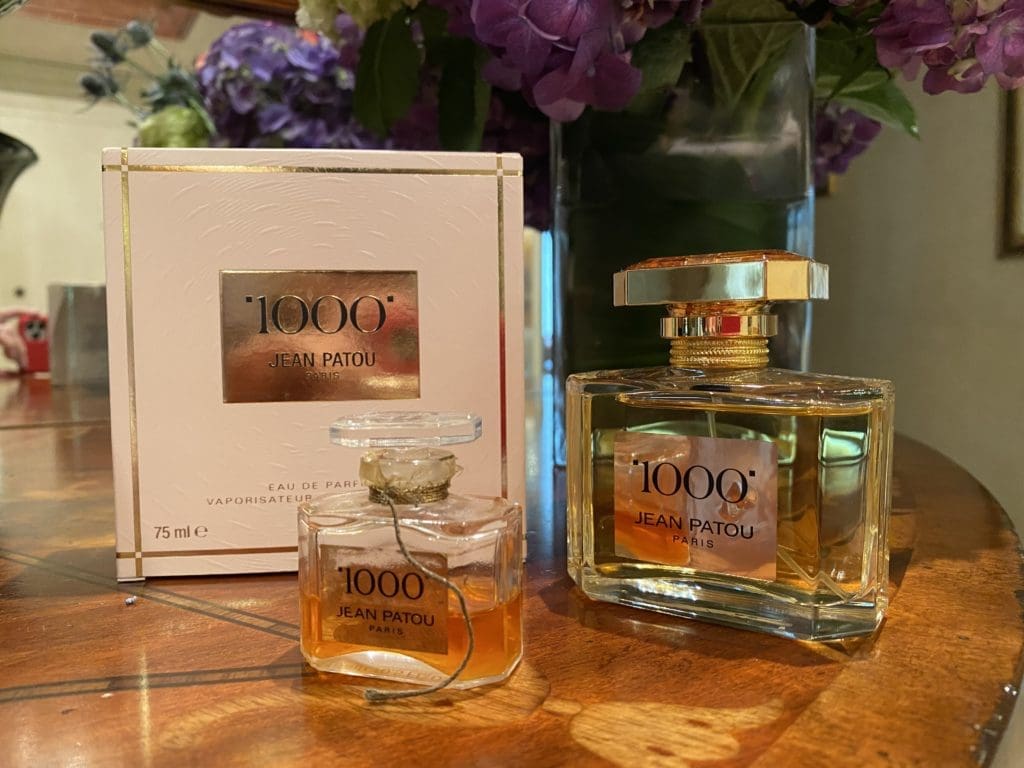 Jean Patou 1000 parfum in the smaller bottle and eau de parfum in the larger. Fragrances also come in eau fraiche, eau de cologne and eau de toilette concentrations.