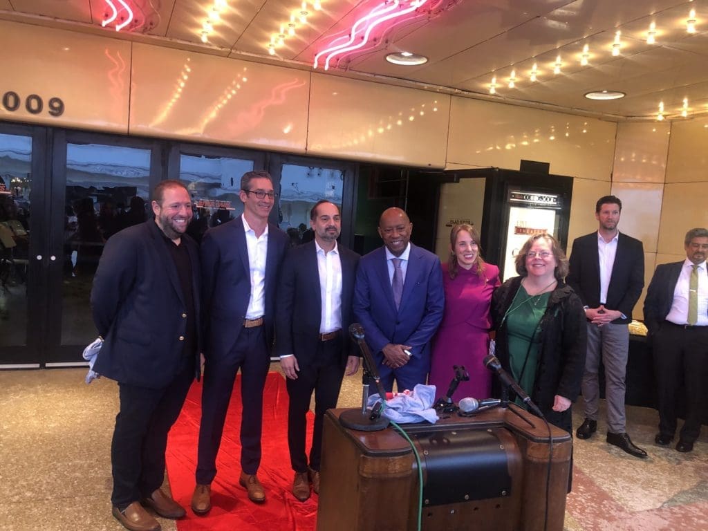 Mayor Sylvester Turner joined Kimco's Andrew Bell and River Oaks Theater's CEO and President Omar Kahn for Wednesday's announcement.