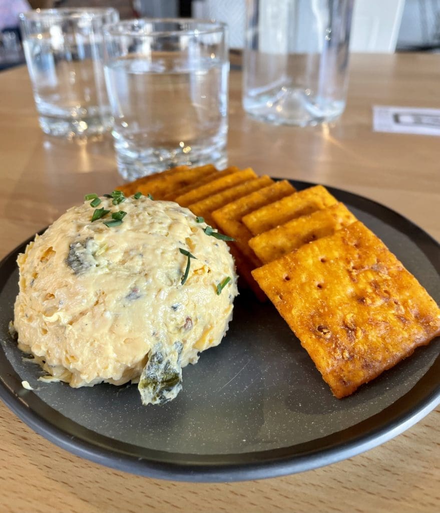 Poblano pimento cheese with comeback crackers. Photo by Courtney Dabney.