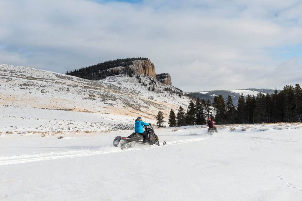 Snowmobiling excursions are one of the many activities offered at Eatons Ranch in Sheridan during the winter months. (Courtesy Visit Wyoming)