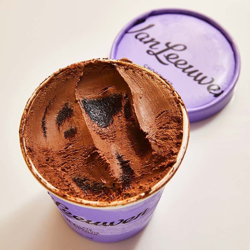 Pints of Van Leeuwen's Ice Creams (like this chocolate fudge brownie) are available in their Houston scoop shops and select grocery stores. Photo courtesy of Van Leeuwen.